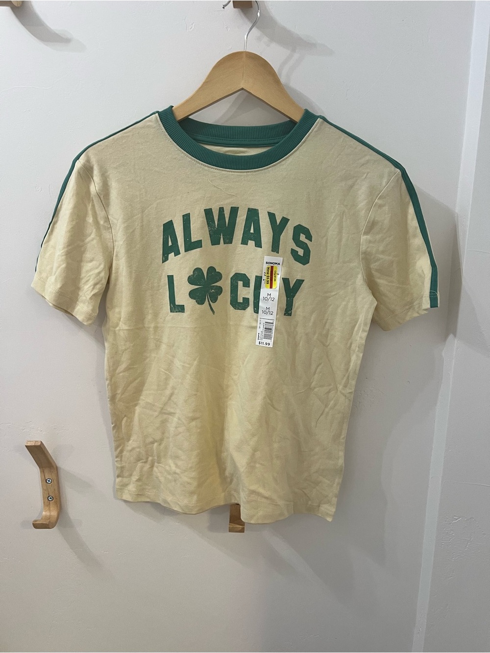 Always Lucky Green-Accent Cream T-Shirt